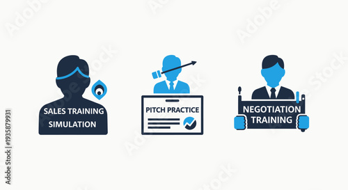 Corporate Training Icons for Sales Training Simulation Pitch Practice and Negotiation Skills Development