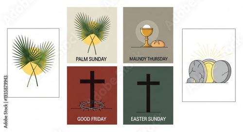 Easter and holy week icons palm sunday to easter sunday christian holidays symbols