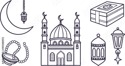 Generative AI Ramadan Kareem landscape with traditional lantern and mosque