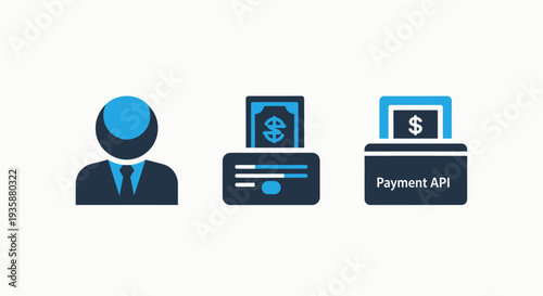 Financial Payment API and Digital Transaction Icons for Secure Online Banking and Money Transfer