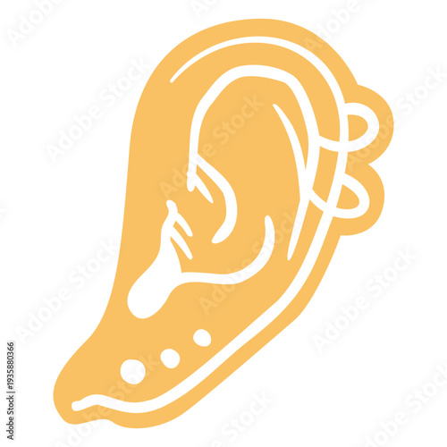Human ear with piercings cut out