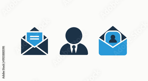 Communication and Messaging Icon Set with Email Envelope and User Profile Symbols