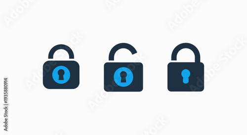 Cyber Security Padlock Icons Representing Data Protection Privacy and Secure Access States