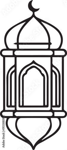 Black and white Ramadan lantern hanging decorative Islamic symbol vector illustration