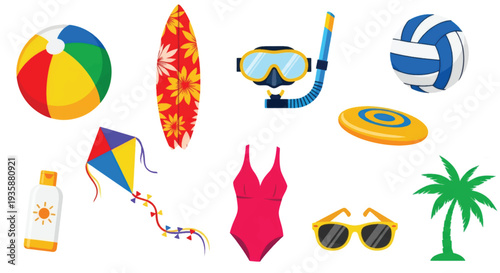 Summer beach vacation essentials flat design vector illustration