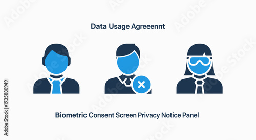 Data Usage Agreement and Biometric Consent Screen Privacy Notice Panel Icons for Data Security