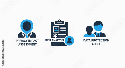 Data Privacy Impact Assessment and Risk Analysis Icons for Corporate Compliance and Information Protection