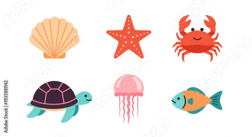Ocean creatures illustration on white