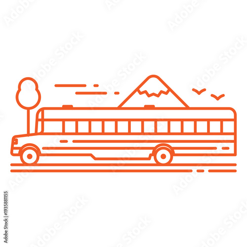 Orange school bus and mountains stroke