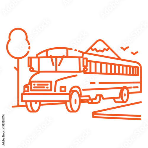 Orange school bus side stroke