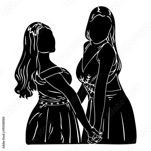 Girl friends in fancy dresses