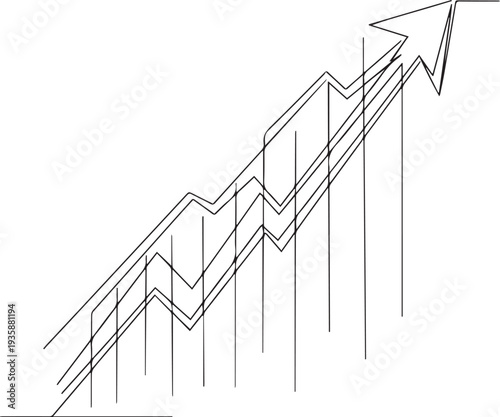 Business growth arrow rising upward trend line chart minimalist outline icon vector illustration
