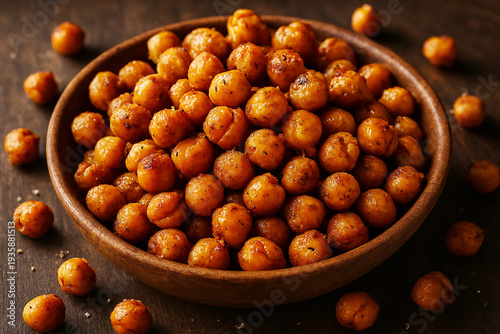 Food photography of roasted crispy chickpeas stock photo