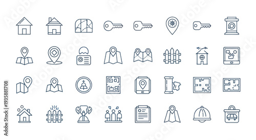 Real estate icons home map key and more