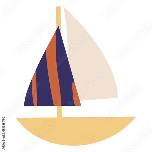Sailboat with blue striped sali flat
