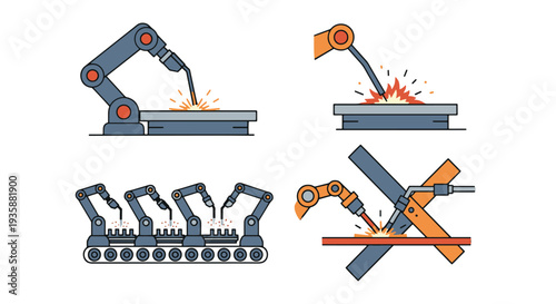 Robot Welding Line dynamic smooth tone illustration