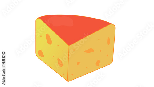 Wedge of Yellow Cheese with Red Wax Rind Illustration Isolated on White Background