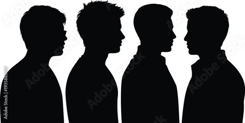 Male head profile silhouette collection, different men side view portraits, human face outline set, people profile avatars vector illustration isolated