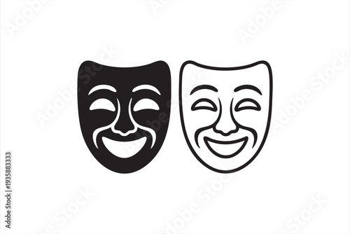 Black and white comedy mask symbol for entertainment and theatrical branding