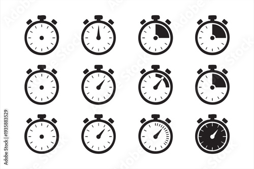 Minimal stopwatch vector icons for speed test and performance measurement concepts