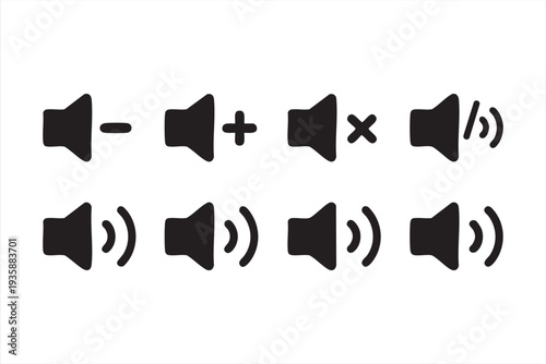 Audio volume icon collection for app UI and multimedia playback interfaces
