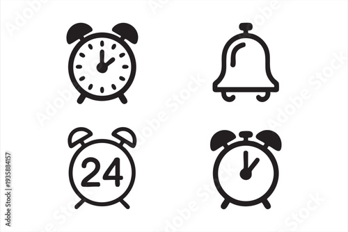 Wake up clock and bell icons for productivity and planning visuals