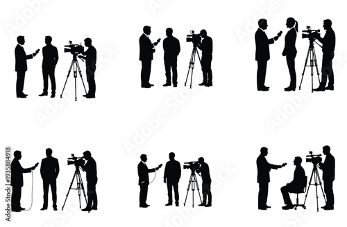 Reporter and Cameraman Silhouette Collection Vector Illustration