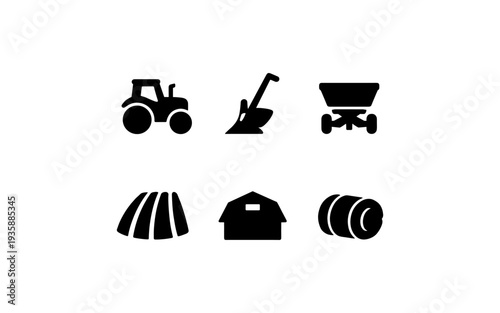 Silhouettes of farming equipment and structures for agricultural designs