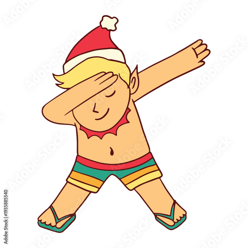 Boy wearing  a santa hat and dabbing