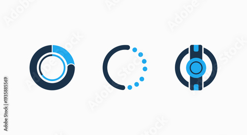 Abstract circular loading and progress bar icons representing data processing, waiting, and system status in modern digital interfaces.