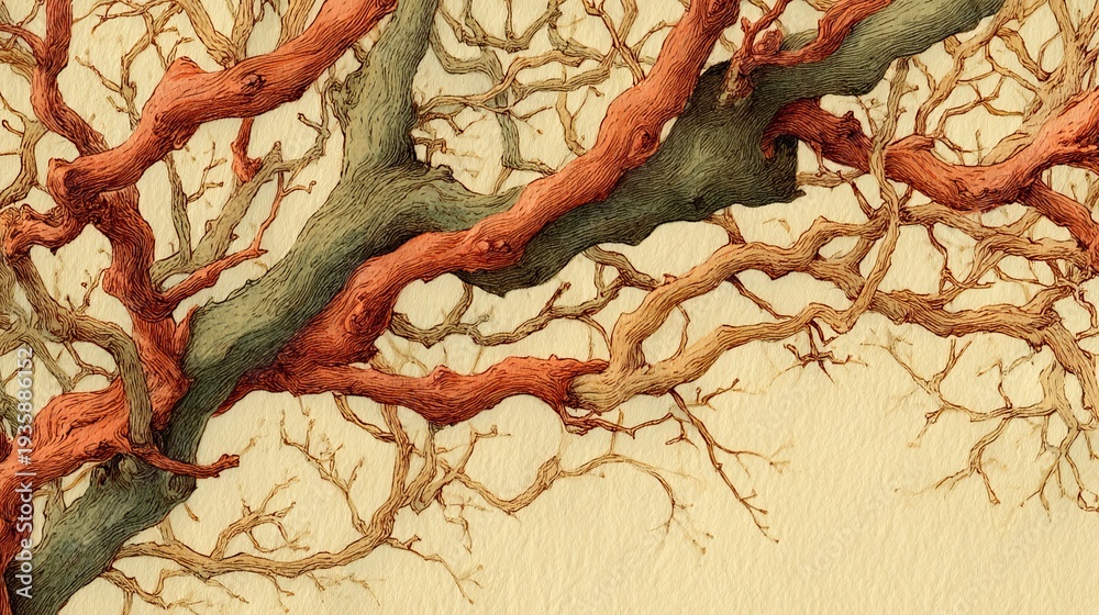 Obraz premium Intricately Detailed Sketch of Intertwined Twigs and Branches Featuring Wit