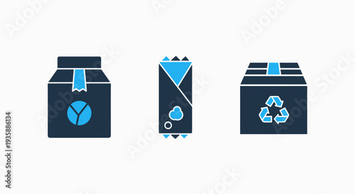 Food Delivery Packaging Icons: Box, Burrito Wrap, Recycling Box