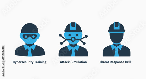 Cybersecurity Training and Threat Response Icons: Attack Simulation and Network Security Training