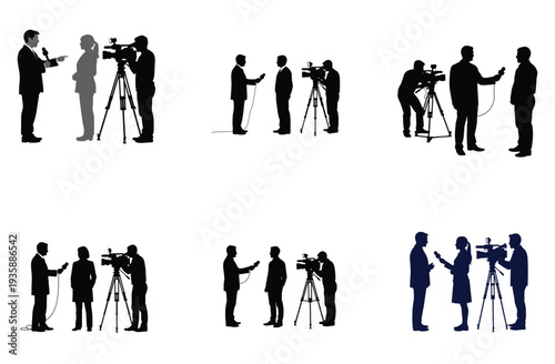Reporter and Cameraperson Silhouette Vector Illustration Set