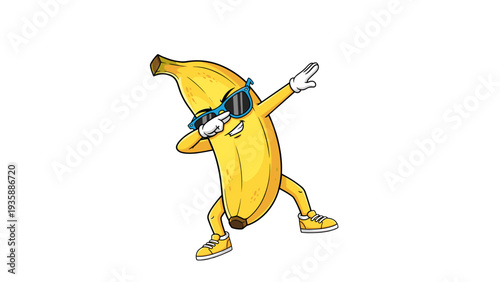 Funny Banana Cartoon Character Dabbing with Sunglasses and Sneakers Illustration Isolated on White Background