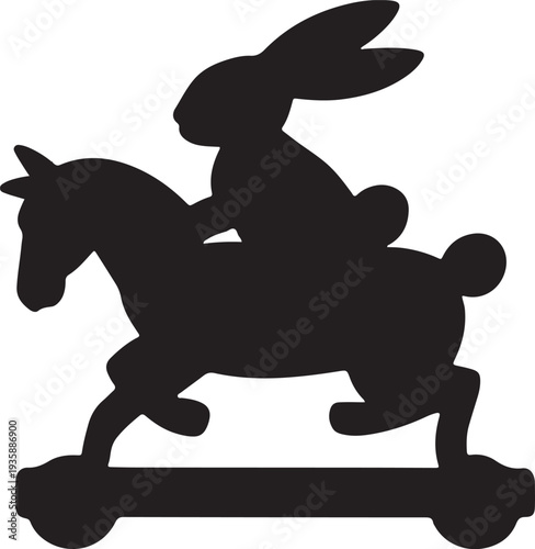 Easter bunny riding horse silhouette on easter day