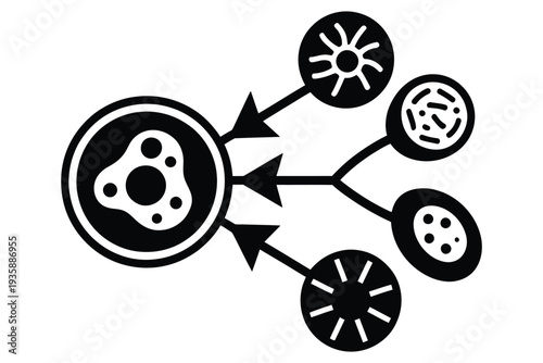 cell division biology concept or virus spread metaphor showing reproduction and growth or medical microbiology research and infection