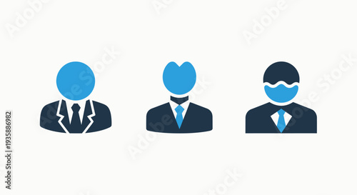 Diverse Professional Male Avatars in Suits with Creative Head Shapes Representing Business Users
