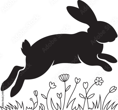 Easter day bunny rabbit jumping over flowers on easter sunday morning