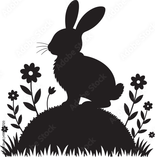 Easter day celebration with easter bunny silhouette and flowers