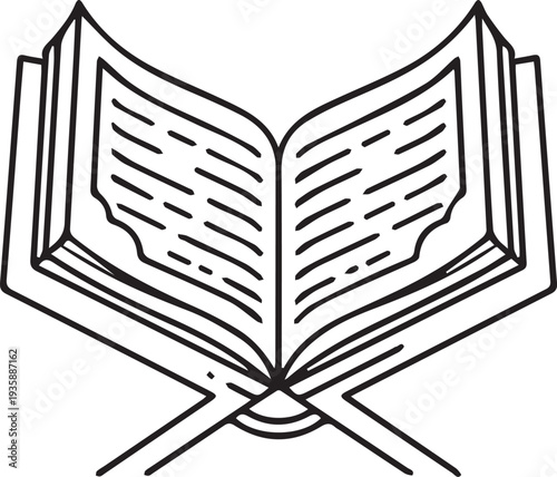 Open Quran book with pages spread illustration minimalist white background