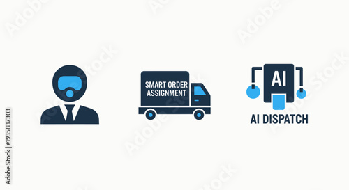 AI-Powered Logistics and Smart Order Dispatch Icons for Modern Delivery and Supply Chain Management Automation