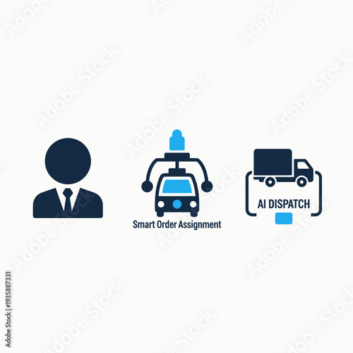 Smart Order Assignment and AI Dispatch Logistics Icons for Delivery, Transportation, and Supply Chain Automation