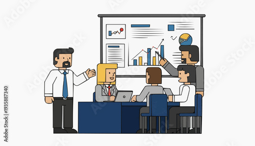 Business team discussing data analysis in meeting