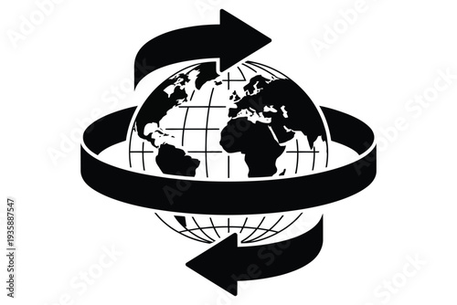 globe with circular arrows and grid lines symbolizes global connectivity world travel and international business outreach services concept