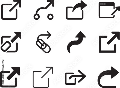 Share link button icon set with line and silhouette style. Editable stroke vector illustration.