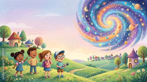 子供達が見る宇宙のイラストレーション