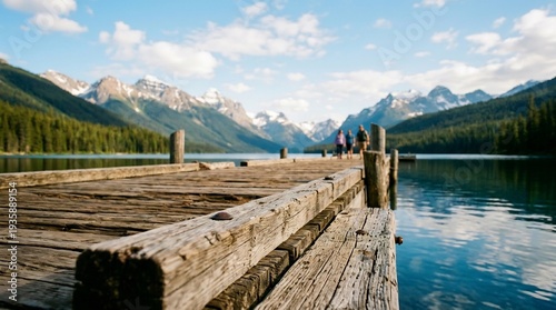 カナダの湖畔風景と桟橋　旅行と観光に