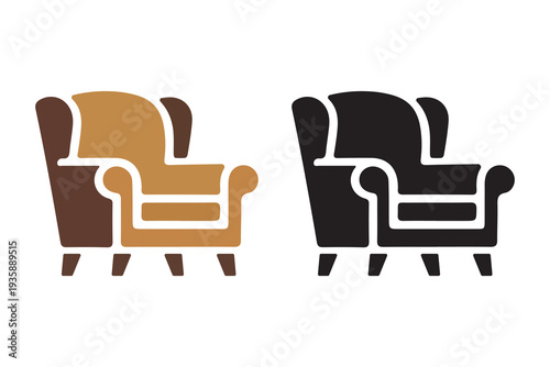 Vintage comfortable armchair furniture vector icon set