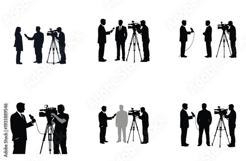 Reporters and Cameramen Silhouette Vector Illustration Set
